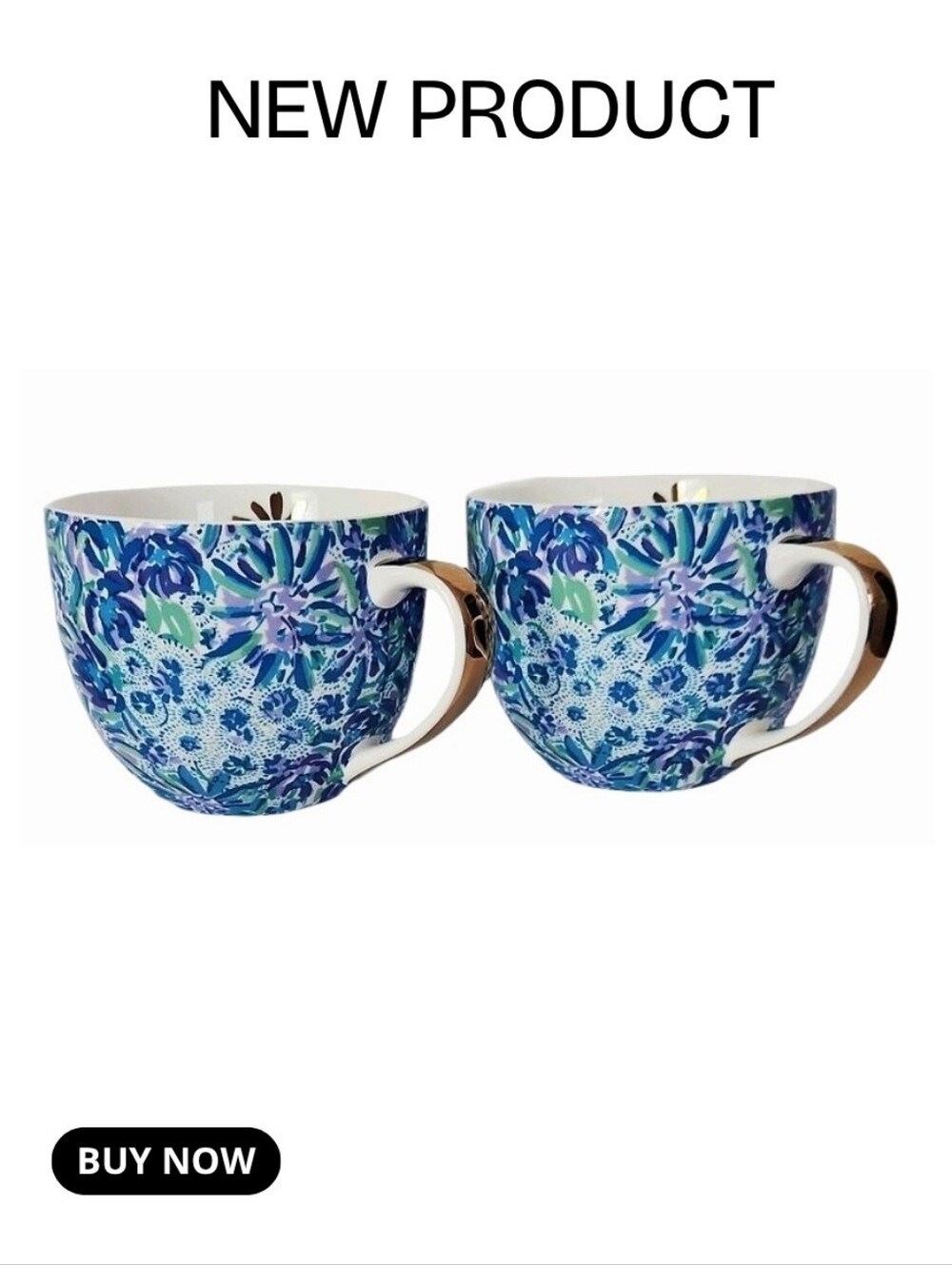 NEW Lilly Pulitzer Blue and Green Floral Mug Set